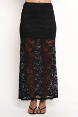 Laken Sheer Lace Maxi Skirt - Black
