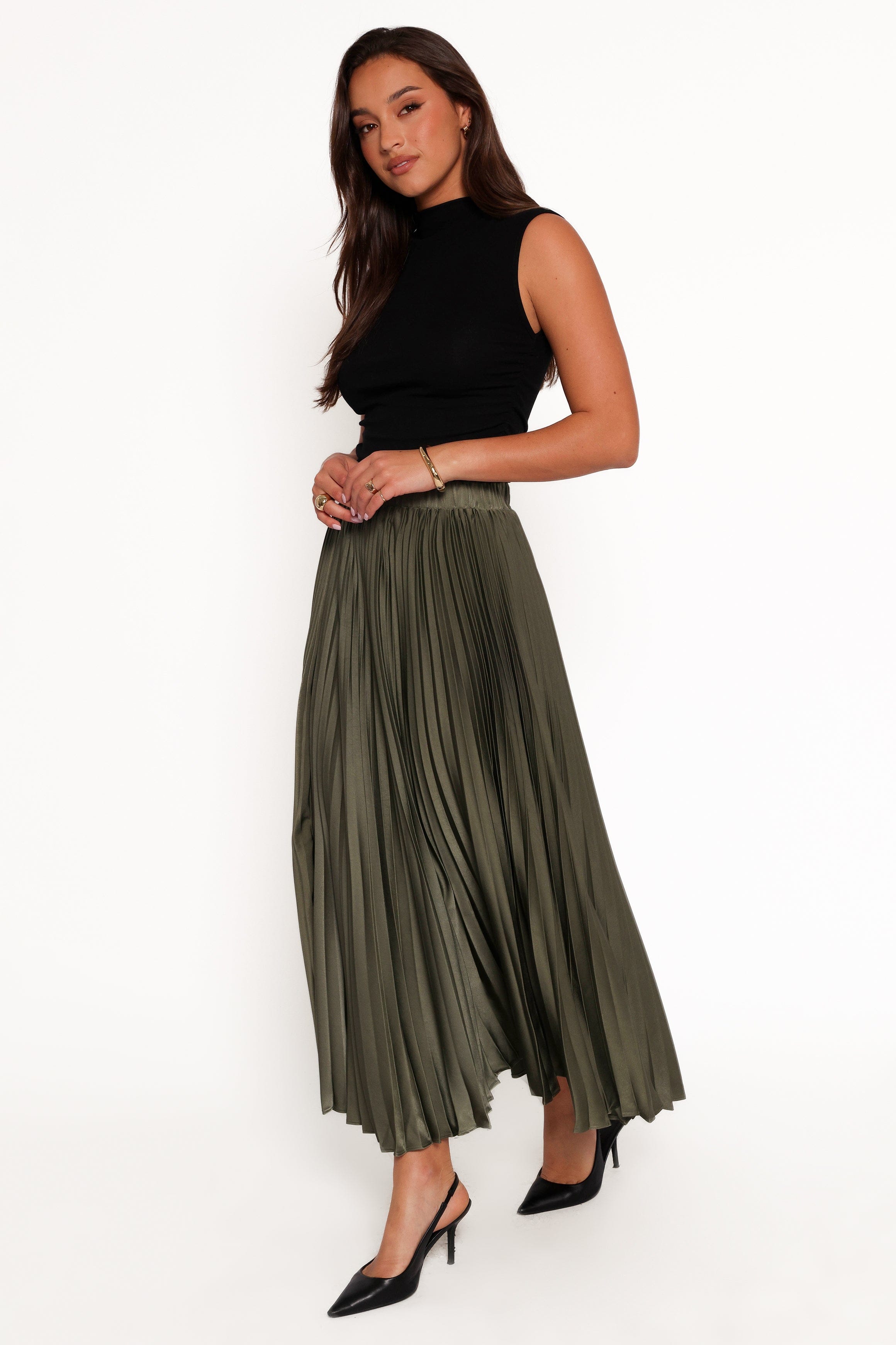 Polina Pleated Maxi Skirt - Olive