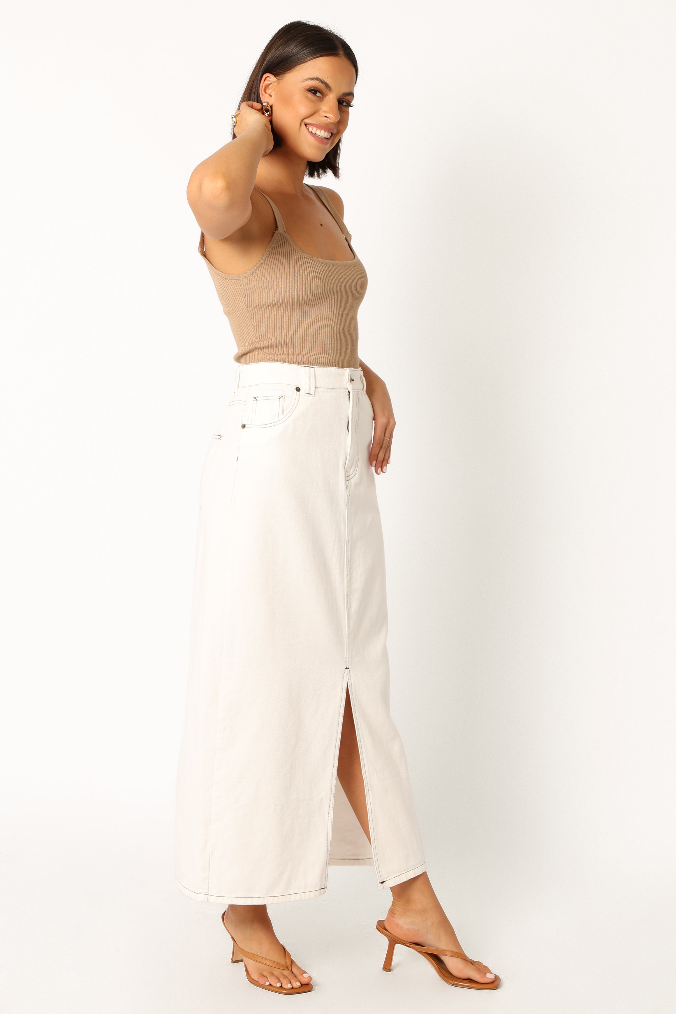 Rana Denim Midi Skirt - White