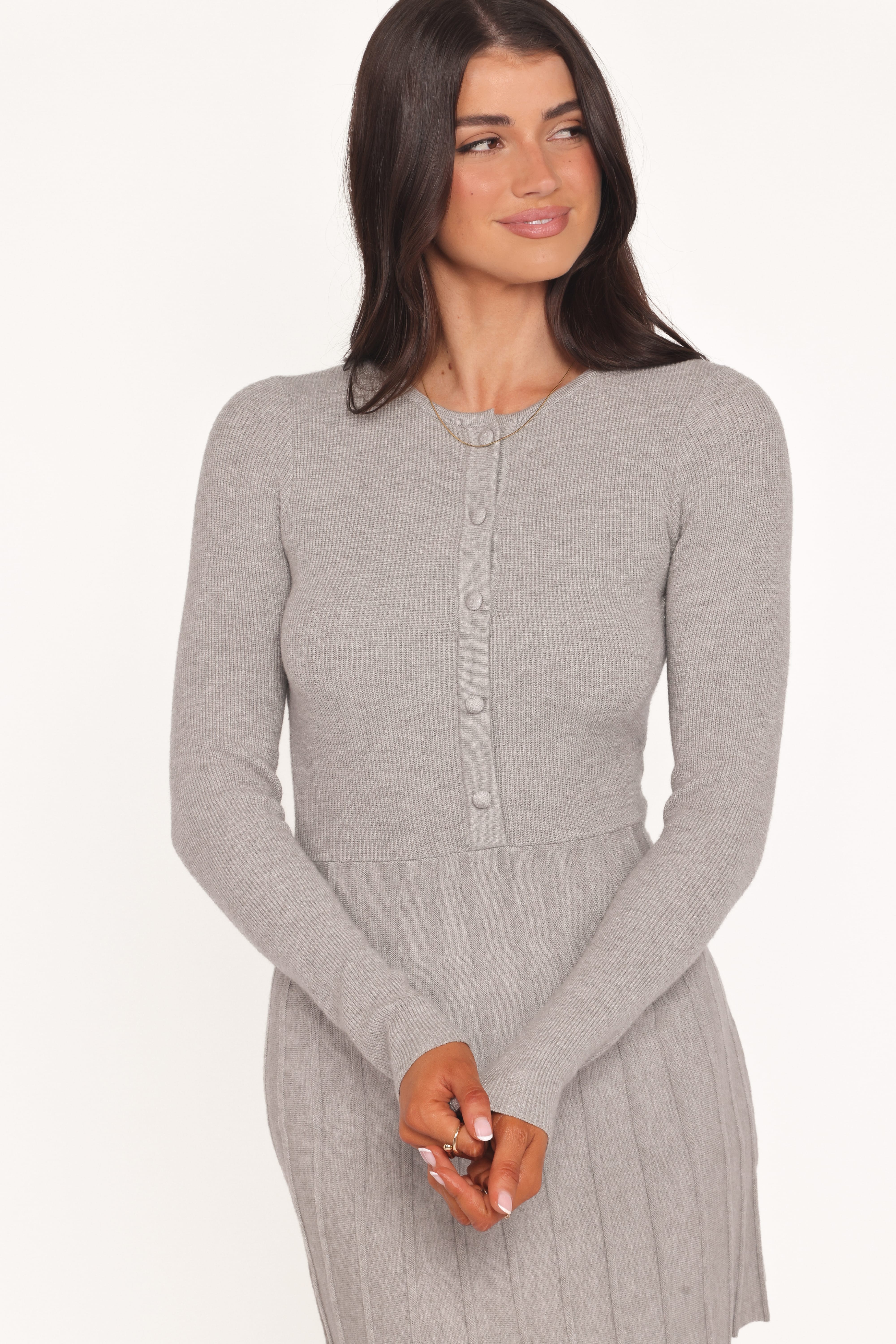 Darlina Long Sleeve Mini Dress - Heather Grey