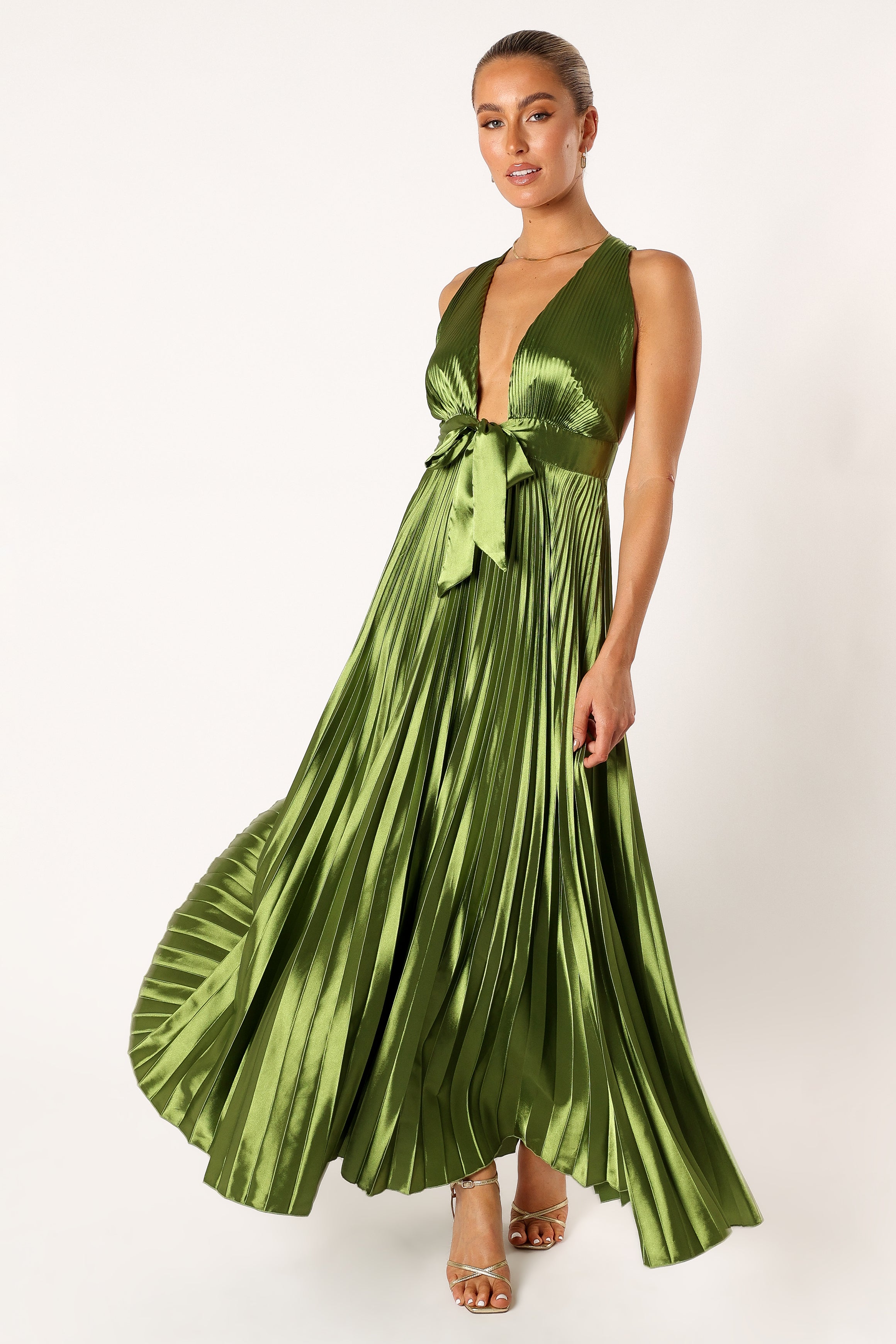 Kris Pleated Maxi Dress - Martini Olive