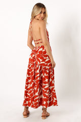 Maha Halterneck Maxi Dress - Tan Floral