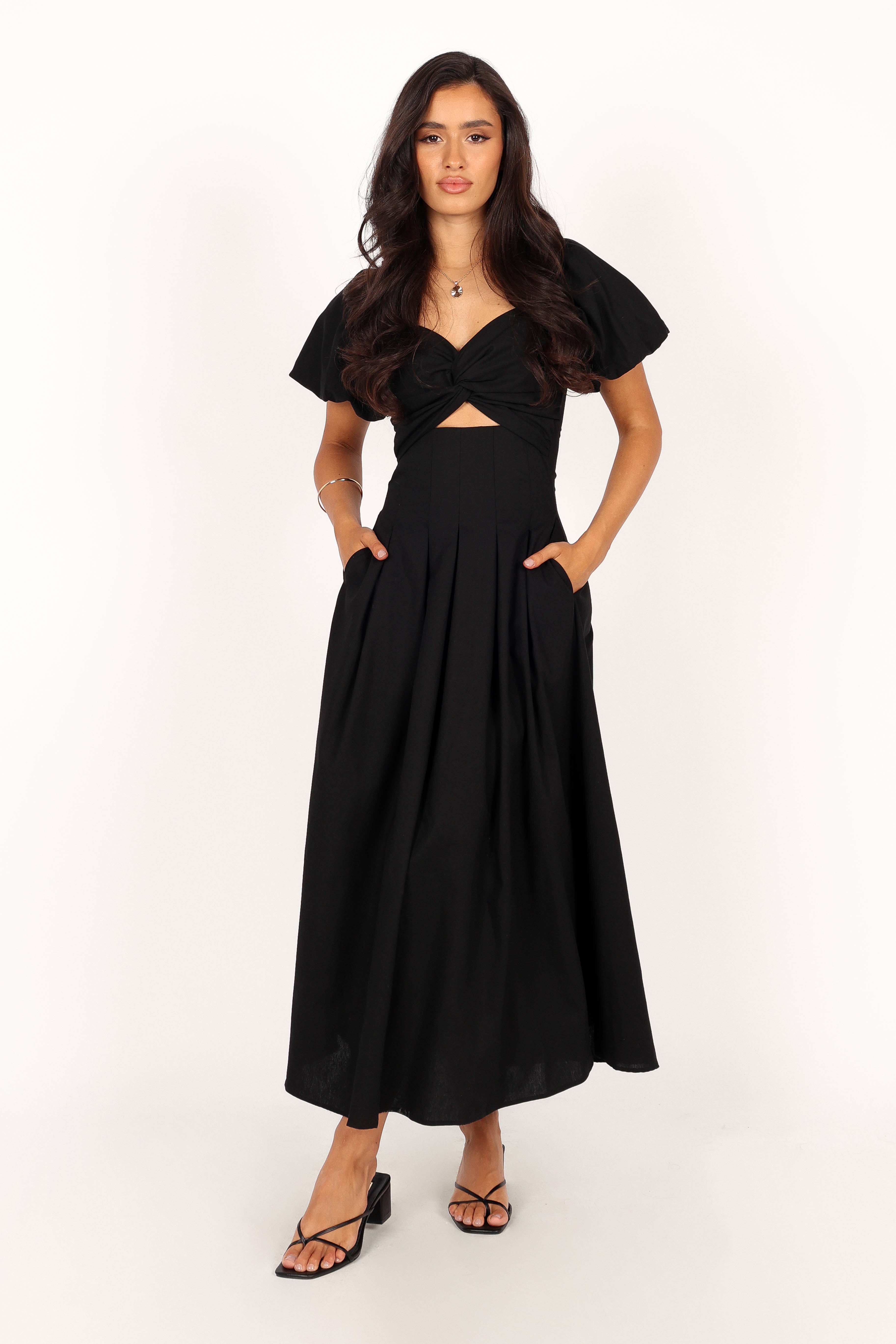Maria Puff Sleeve Midi Dress - Black