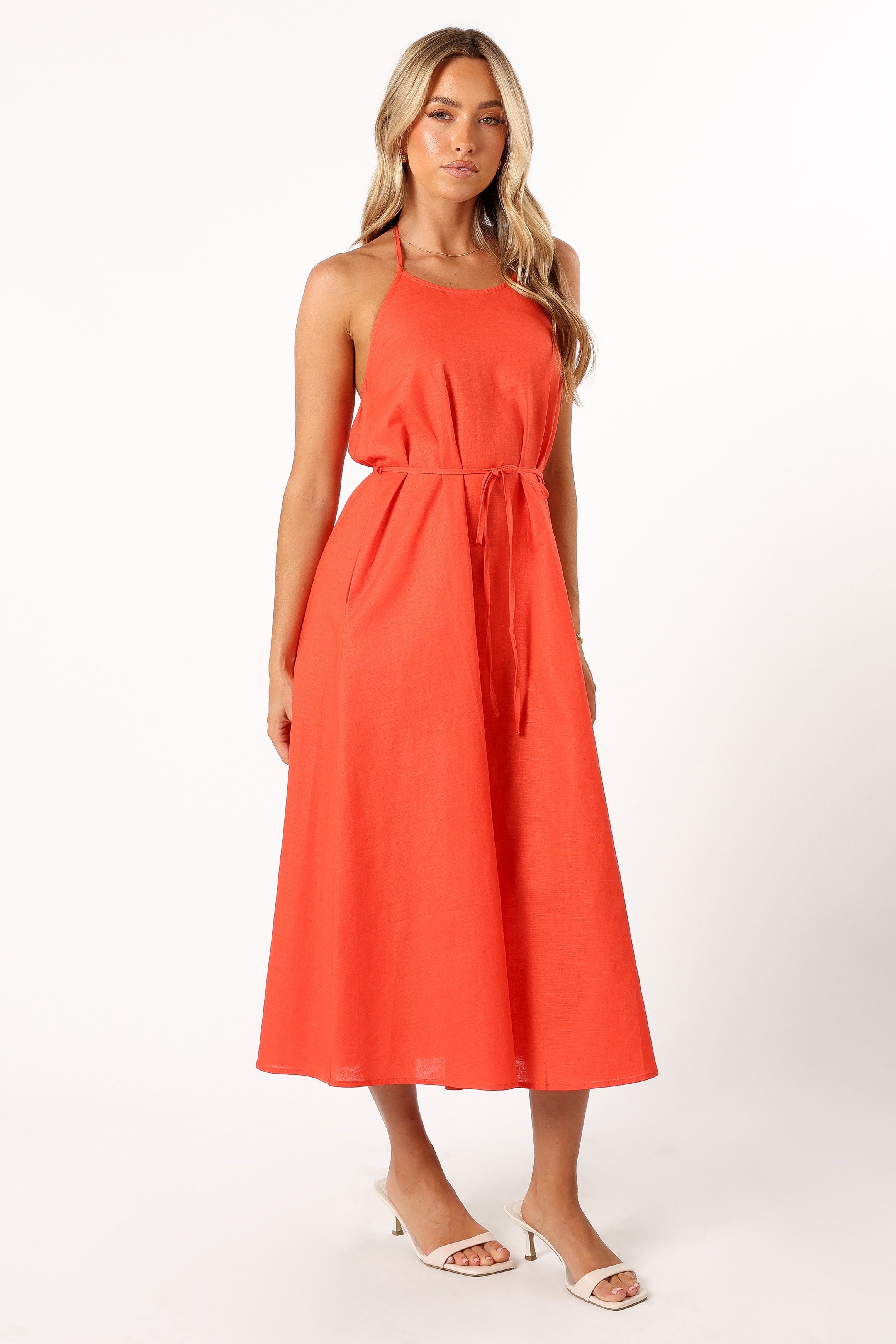 Nadine Halterneck Midi Dress - Coral