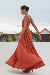 Naira Pleated Maxi Dress - Sunset Orange