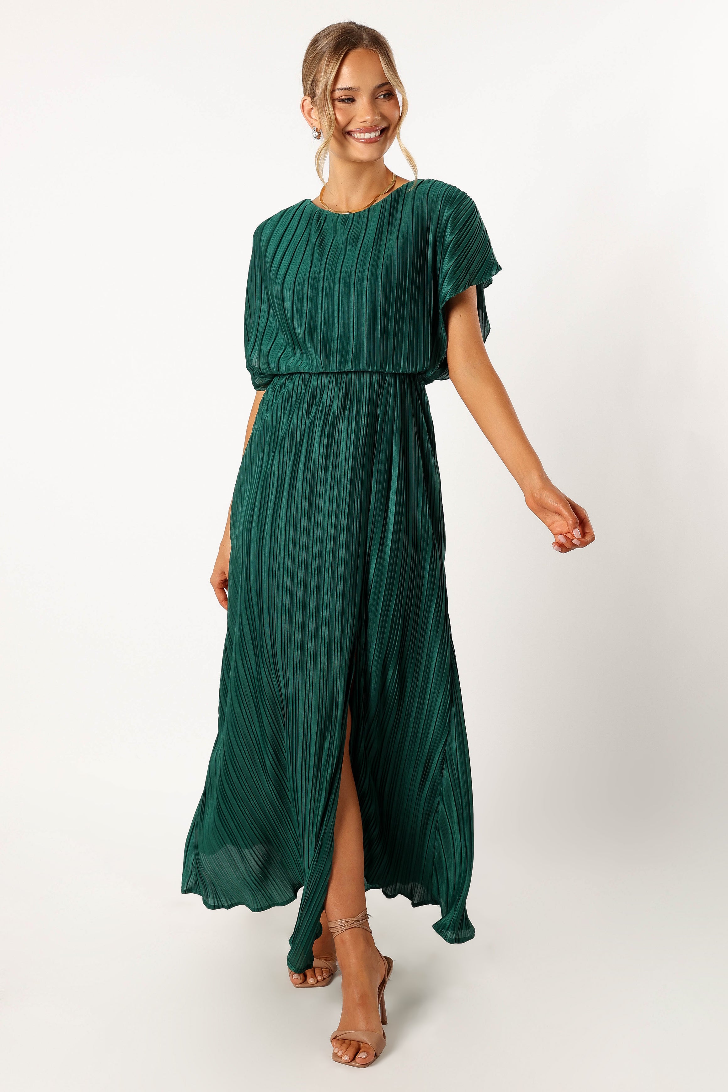 Neville Pleated Maxi Dress - Teal Green