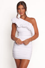 Roni One Shoulder Frill Mini Dress - Ivory