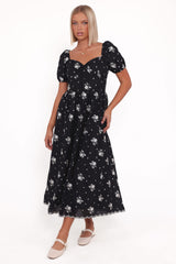 Rosemarie Midi Dress - Black Floral