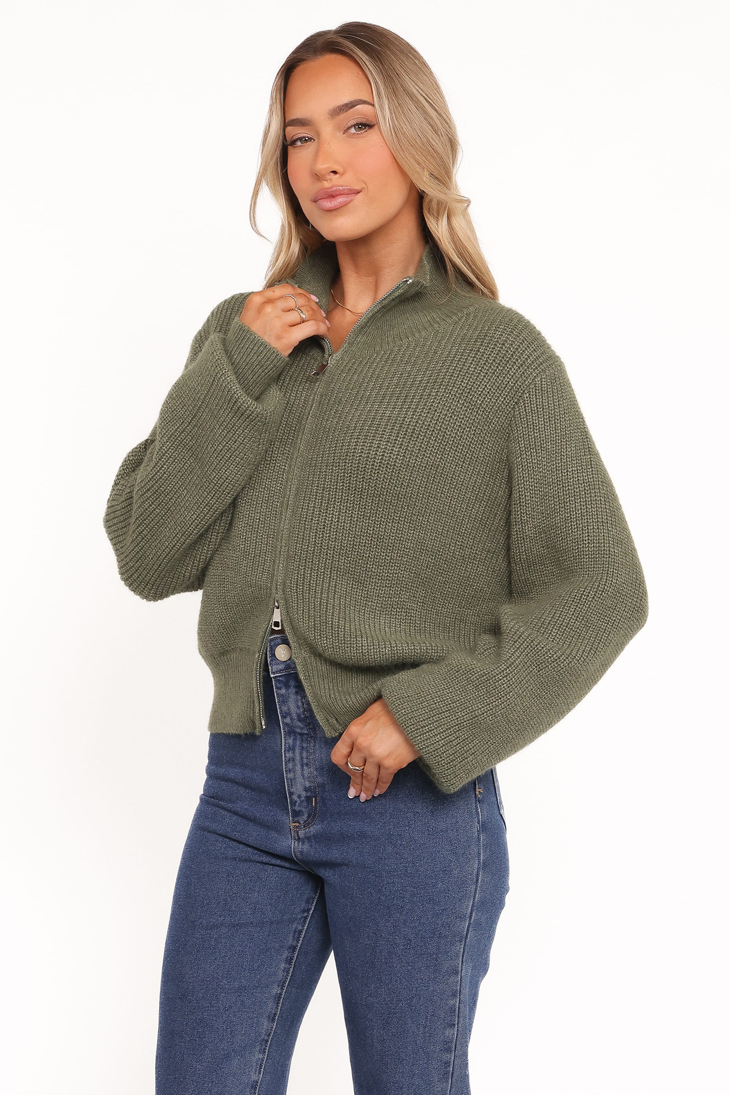 Kourtney Zip Cardigan - Olive