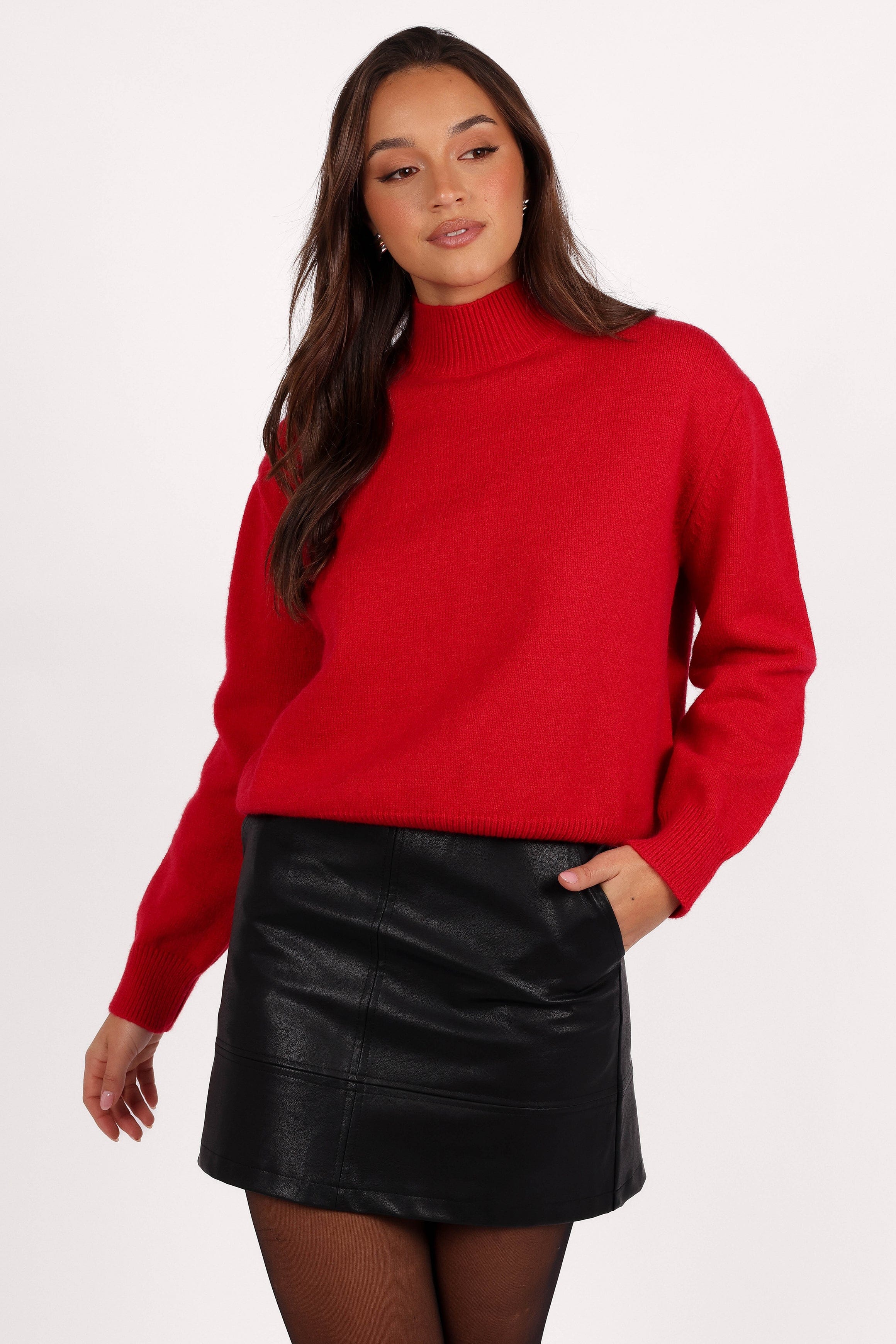 Luda Mockneck Knit Sweater - Red