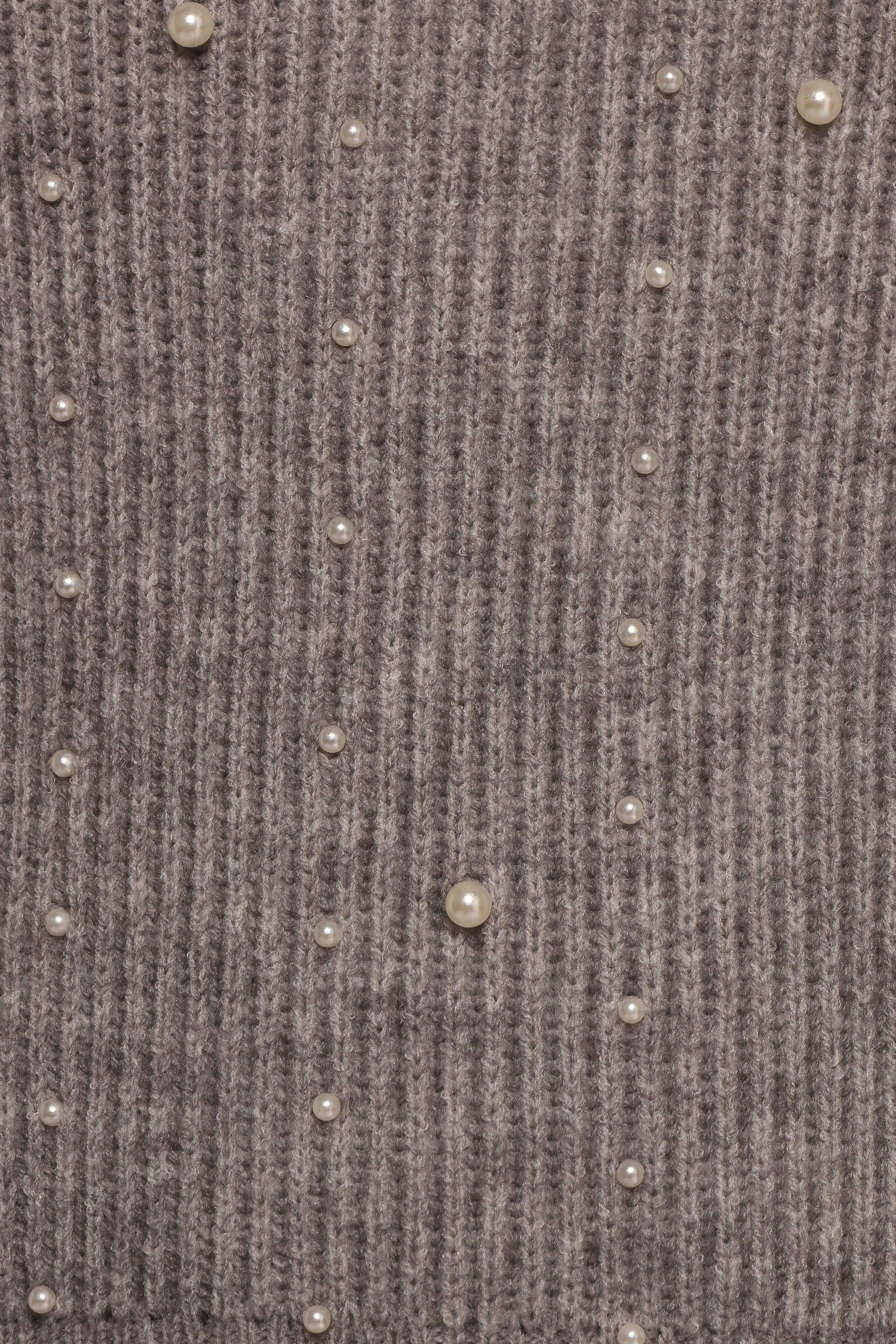 Makena Pearl Detail Knit Sweater - Heather Grey