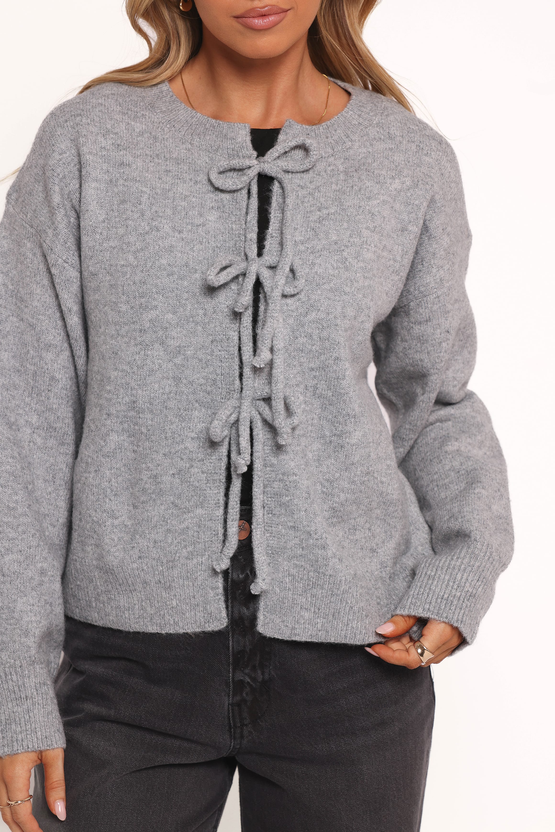 Neri Bow Tie Front Cardigan - Grey