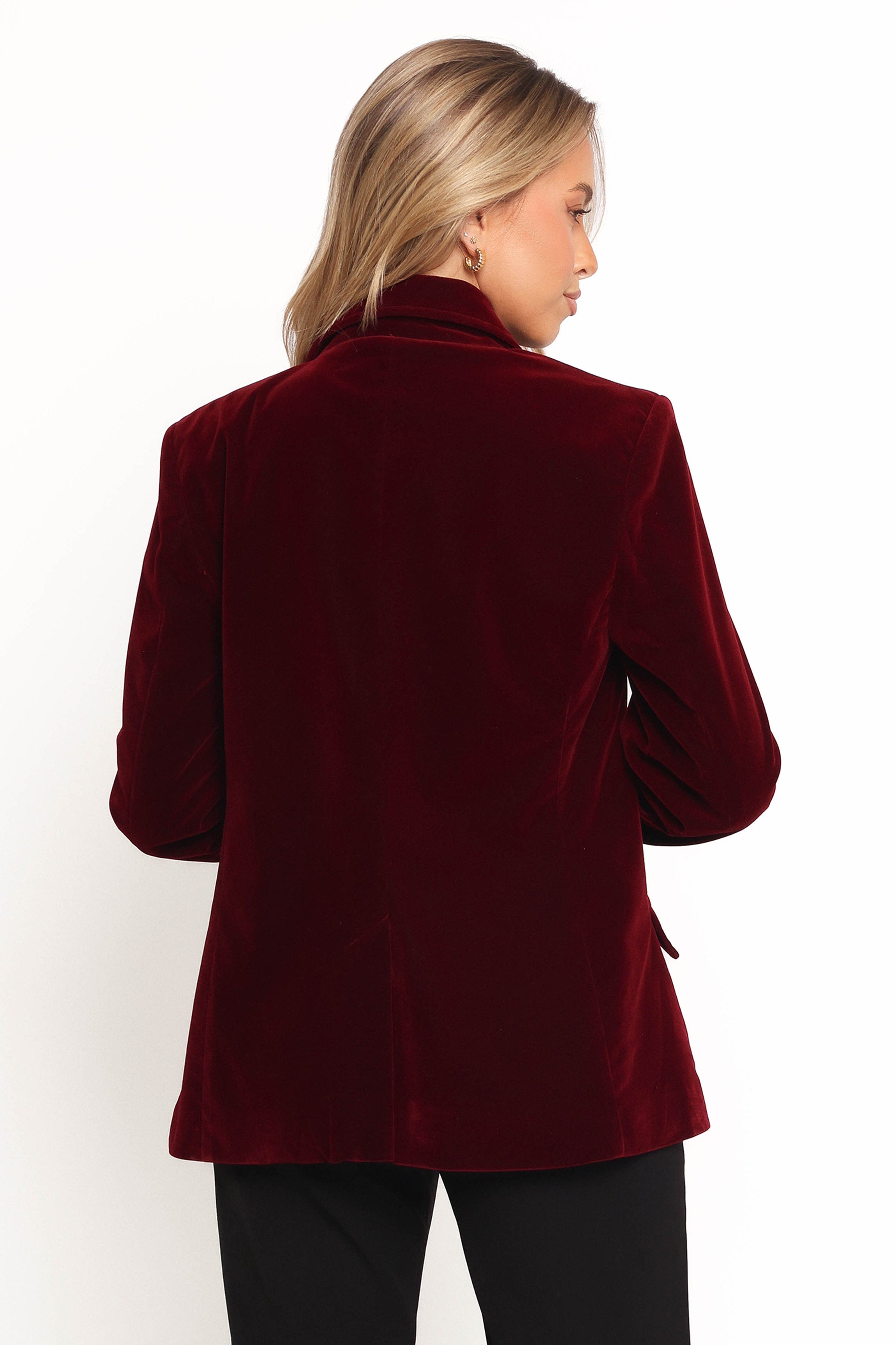 Zpya Single Button Velvet Blazer - Berry