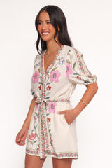 Ginger Tie Waist Romper - Pink Multi