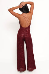 Khianna Sequin One Shoulder Jumpsuit - Red