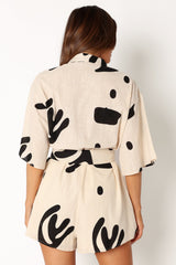 Kellie Romper - Beige Black