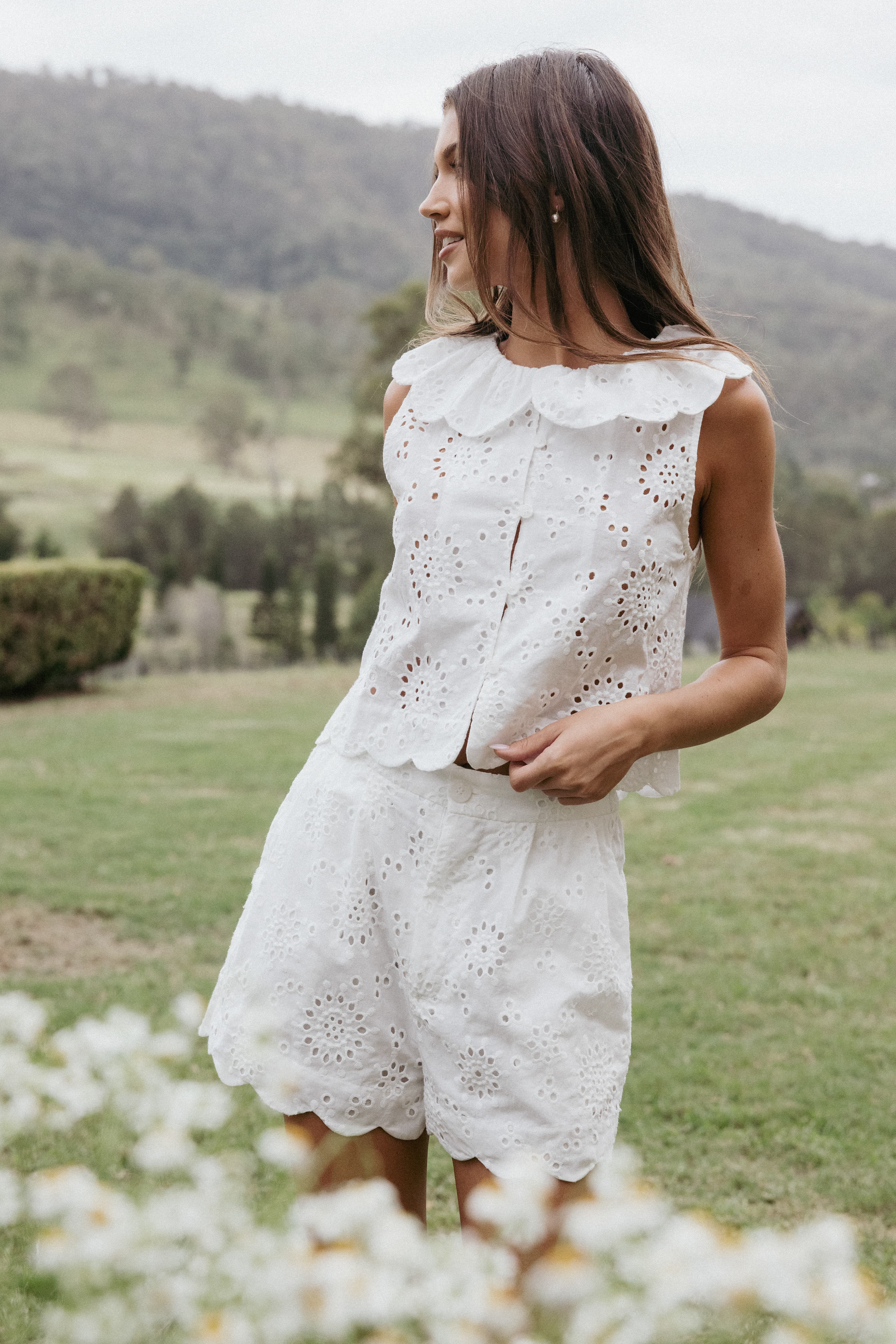 Nimi Eyelet Short Set - White