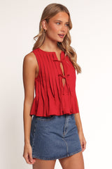 Delia Pleat Tie Top - Red