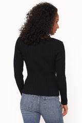 Demi Twist Detail Knit Top - Black