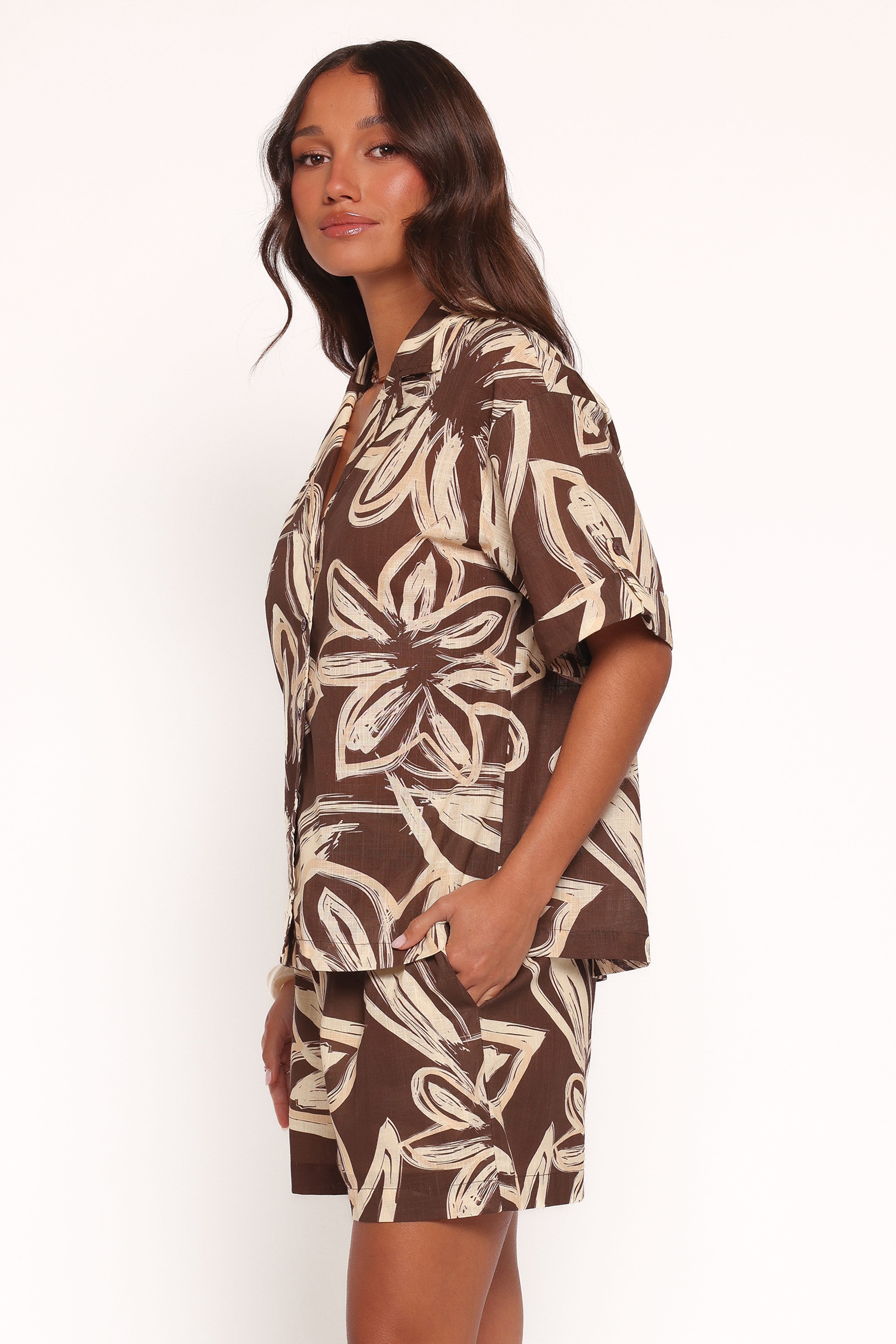 Pacifica Button Up Shirt - Chocolate Floral