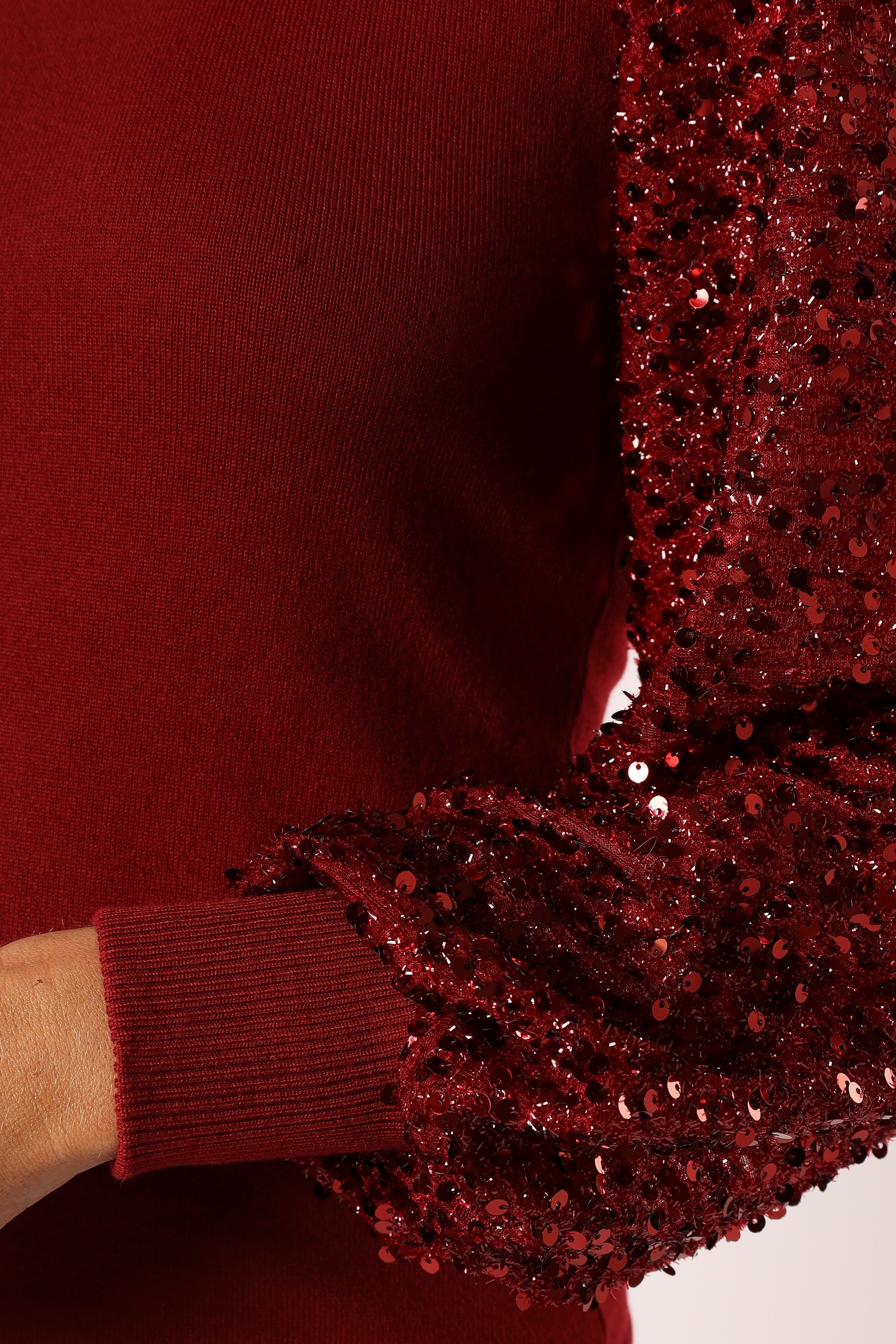 Rowan Sequin Sleeve Top - Burgundy