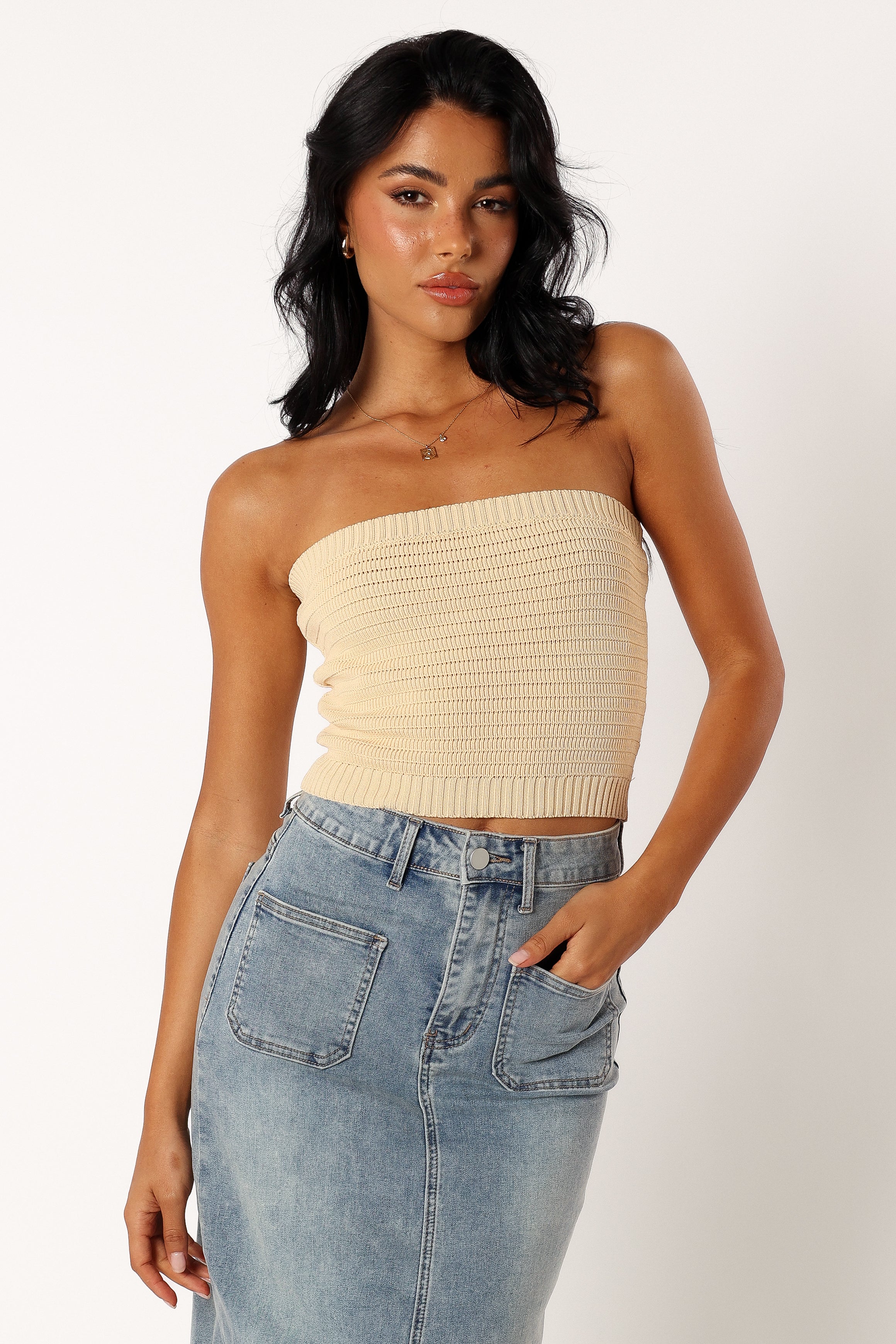 Zia Strapless Knit Top - Lemon