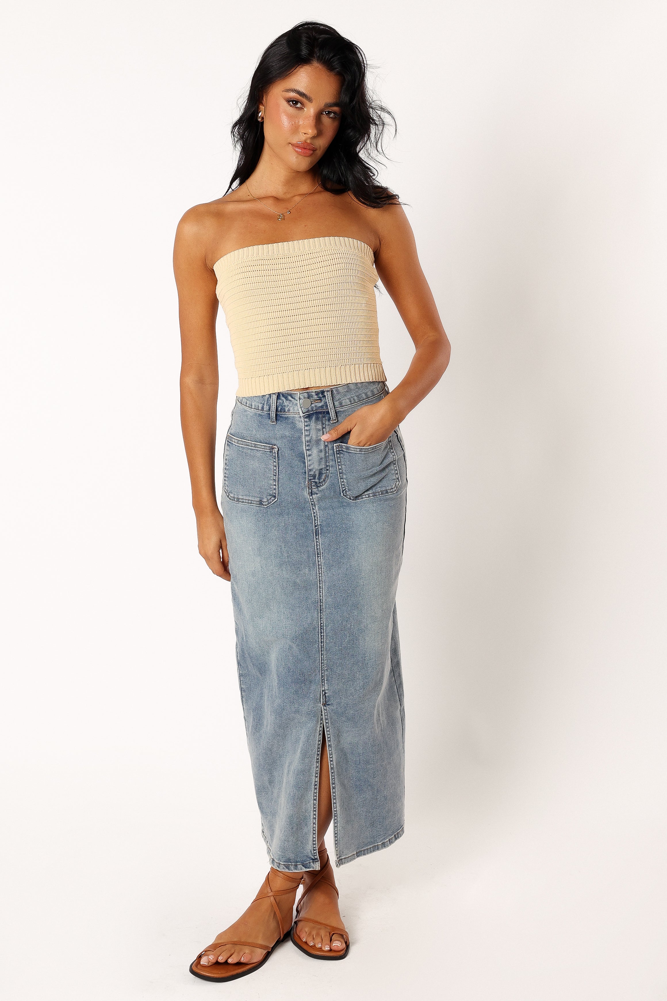 Zia Strapless Knit Top - Lemon